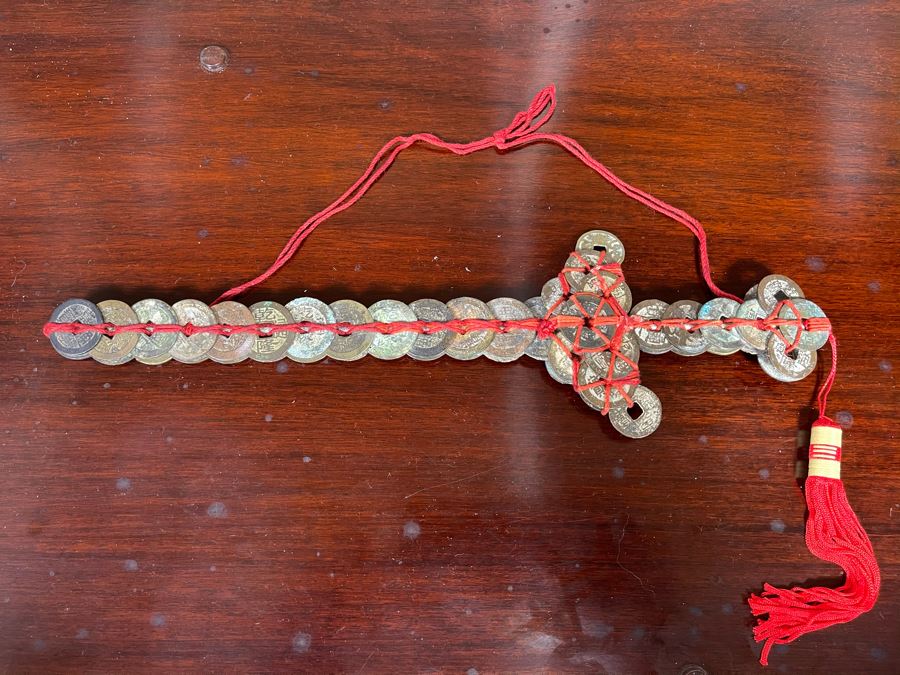 Vintage Chinese Tied Coin Art Sculpture In Form Of A Sword Good Luck Talisman 12L [Photo 2]