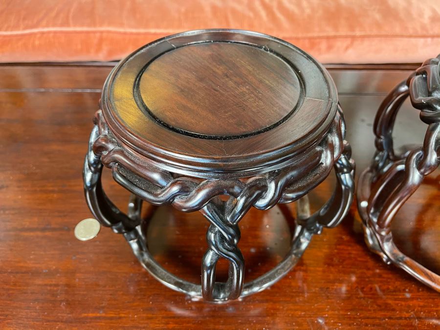 Pair Of Chinese Rosewood Wooden Stands 7H [Photo 6]