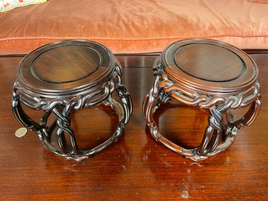Pair Of Chinese Rosewood Wooden Stands 7H [Photo 3]