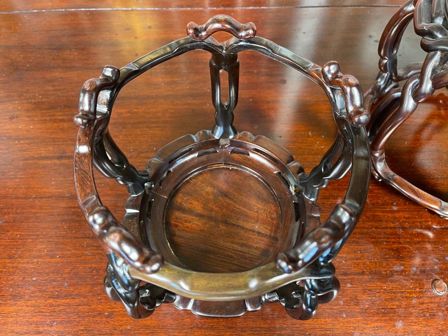 Pair Of Chinese Rosewood Wooden Stands 7H [Photo 7]