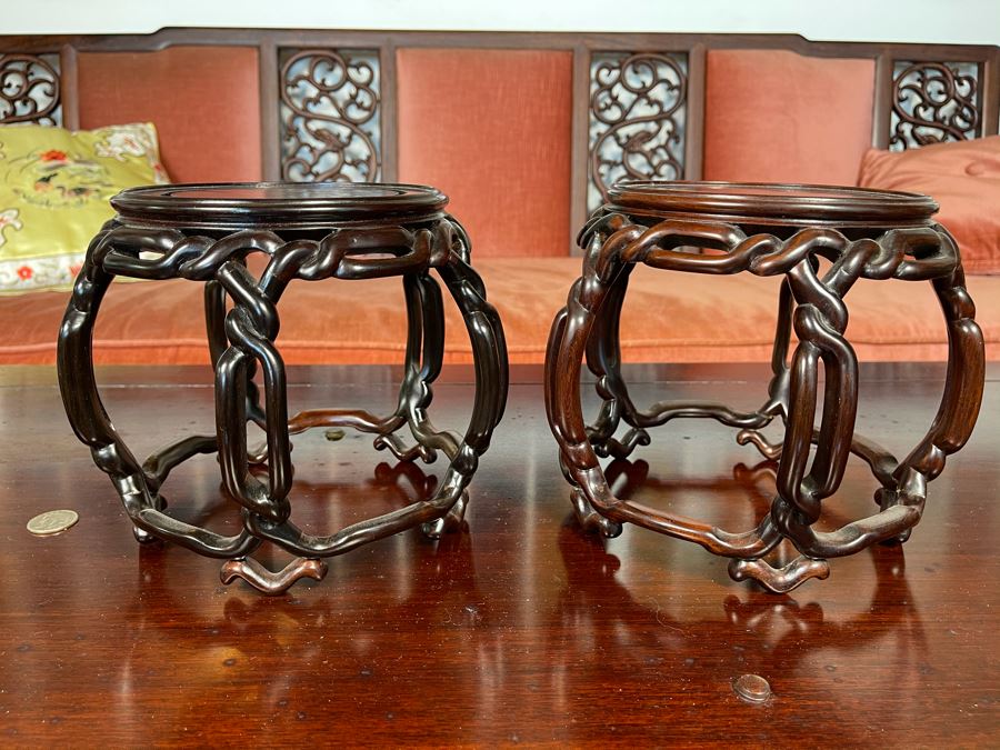 Pair Of Chinese Rosewood Wooden Stands 7H [Photo 4]