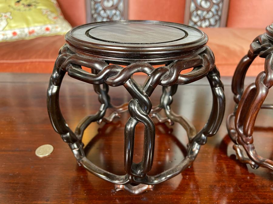 Pair Of Chinese Rosewood Wooden Stands 7H [Photo 5]