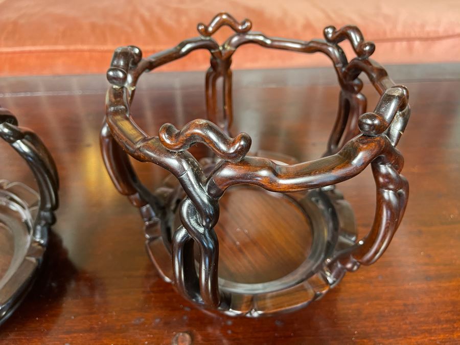 Pair Of Chinese Rosewood Wooden Stands 7H [Photo 9]