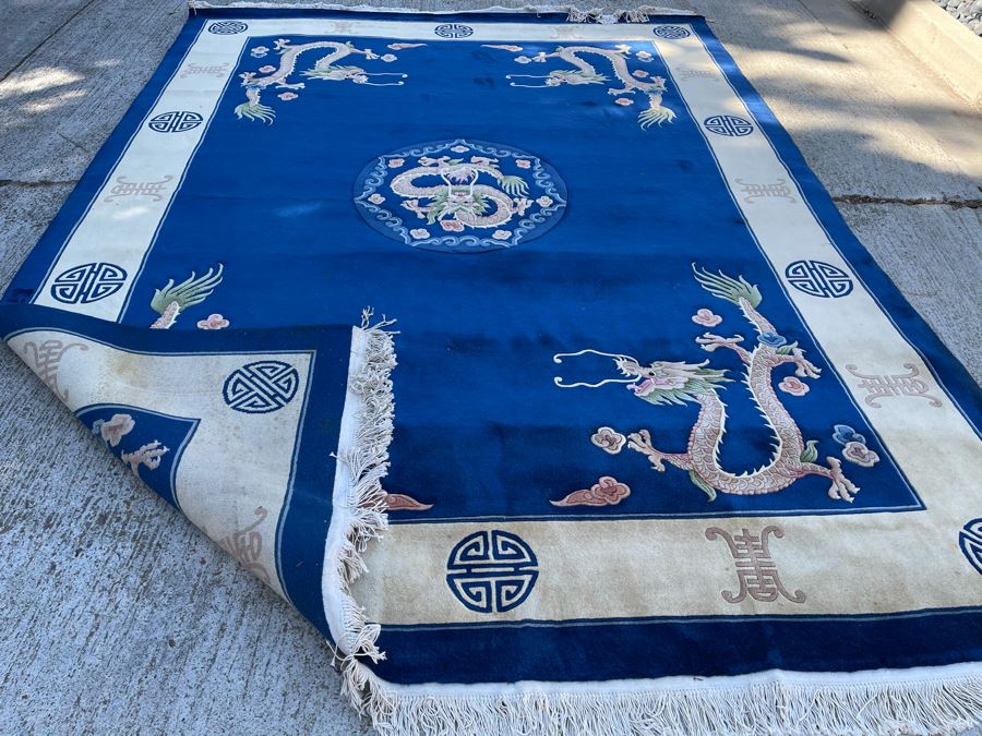 Large Thick Pile Peking Chinese Area Rug With Dragon Design Apx 9' X 12' (Needs To Be Cleaned) [Photo 12]