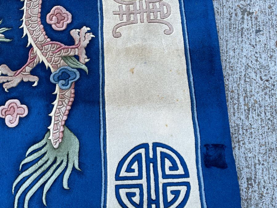 Large Thick Pile Peking Chinese Area Rug With Dragon Design Apx 9' X 12' (Needs To Be Cleaned) [Photo 10]