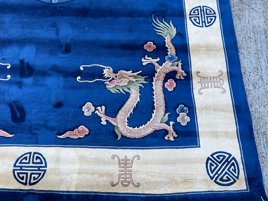 Large Thick Pile Peking Chinese Area Rug With Dragon Design Apx 9' X 12' (Needs To Be Cleaned) [Photo 8]