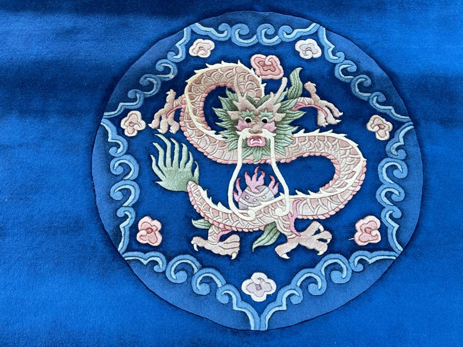 Large Thick Pile Peking Chinese Area Rug With Dragon Design Apx 9' X 12' (Needs To Be Cleaned) [Photo 2]