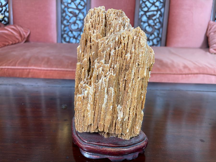 Antique Chinese Scholars Rock Stone With Wooden Base 5W X 8H [Photo 5]