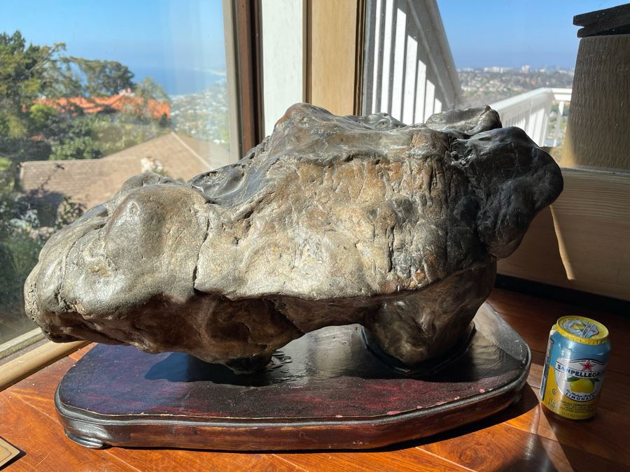 Antique Chinese Gongshi Scholars Rock River Stone With Custom Wooden Stand (Very Heavy) 27W X 15D X 14H [Photo 17]