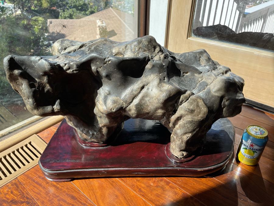 Antique Chinese Gongshi Scholars Rock River Stone With Custom Wooden Stand (Very Heavy) 27W X 15D X 14H [Photo 5]