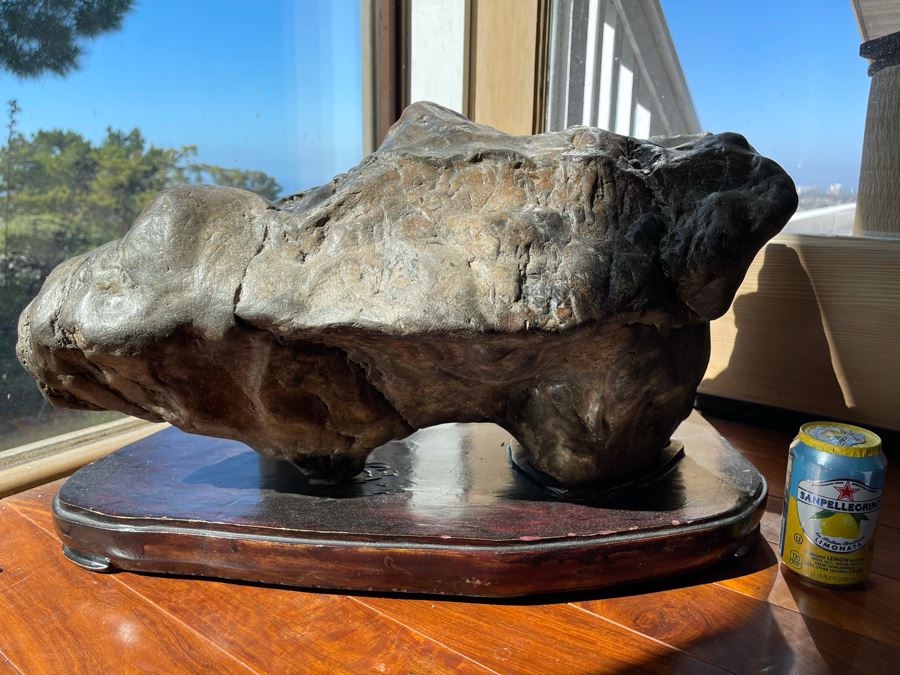 Antique Chinese Gongshi Scholars Rock River Stone With Custom Wooden Stand (Very Heavy) 27W X 15D X 14H [Photo 21]
