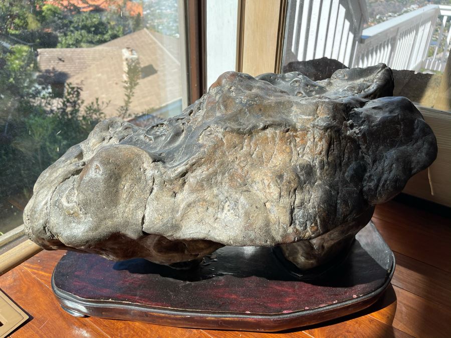 Antique Chinese Gongshi Scholars Rock River Stone With Custom Wooden Stand (Very Heavy) 27W X 15D X 14H [Photo 19]