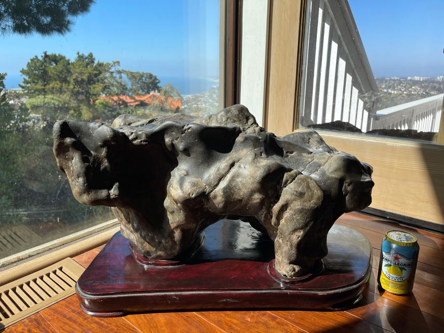 Antique Chinese Gongshi Scholars Rock River Stone With Custom Wooden Stand (Very Heavy) 27W X 15D X 14H [Photo 6]