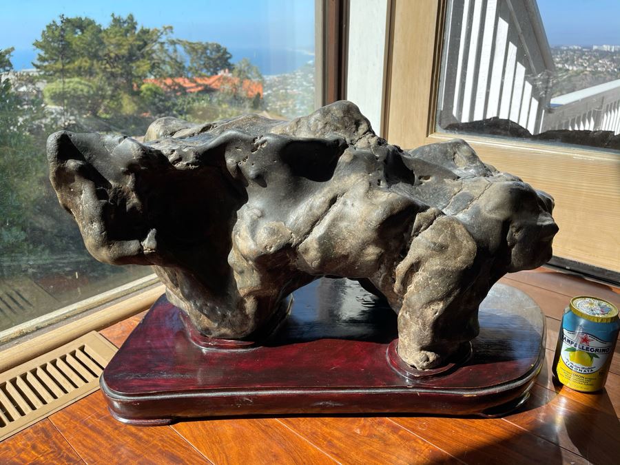 Antique Chinese Gongshi Scholars Rock River Stone With Custom Wooden Stand (Very Heavy) 27W X 15D X 14H [Photo 4]