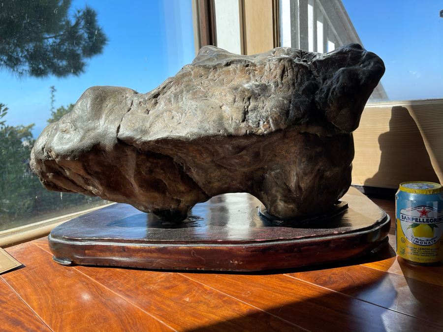Antique Chinese Gongshi Scholars Rock River Stone With Custom Wooden Stand (Very Heavy) 27W X 15D X 14H [Photo 14]