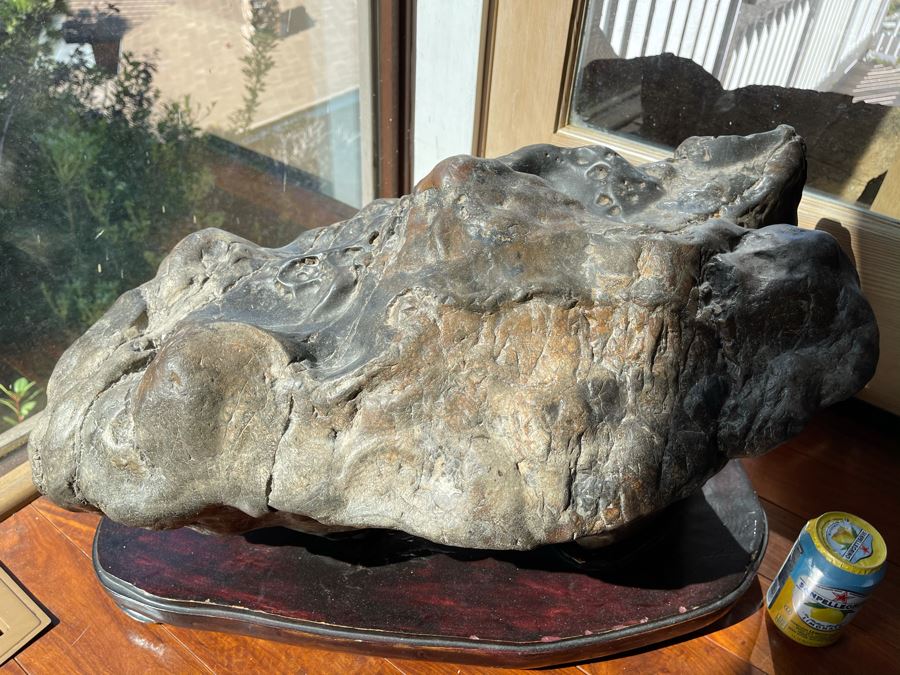 Antique Chinese Gongshi Scholars Rock River Stone With Custom Wooden Stand (Very Heavy) 27W X 15D X 14H [Photo 18]
