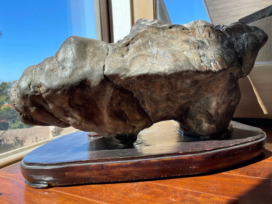 Antique Chinese Gongshi Scholars Rock River Stone With Custom Wooden Stand (Very Heavy) 27W X 15D X 14H [Photo 13]