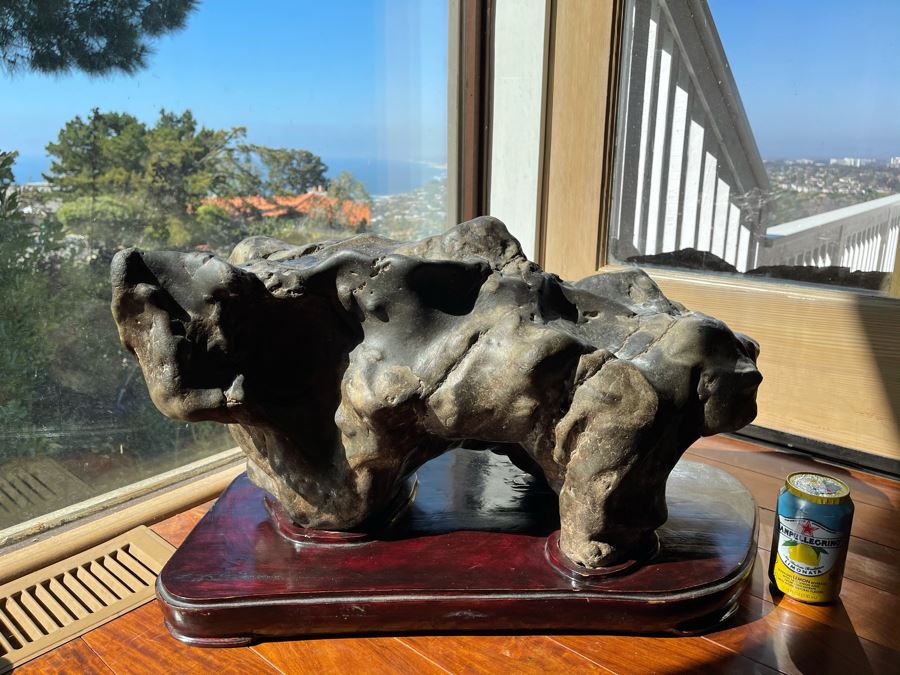 Antique Chinese Gongshi Scholars Rock River Stone With Custom Wooden Stand (Very Heavy) 27W X 15D X 14H [Photo 2]