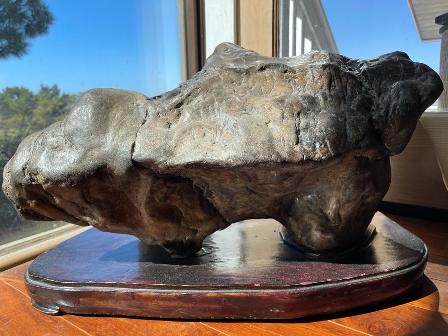 Antique Chinese Gongshi Scholars Rock River Stone With Custom Wooden Stand (Very Heavy) 27W X 15D X 14H [Photo 20]