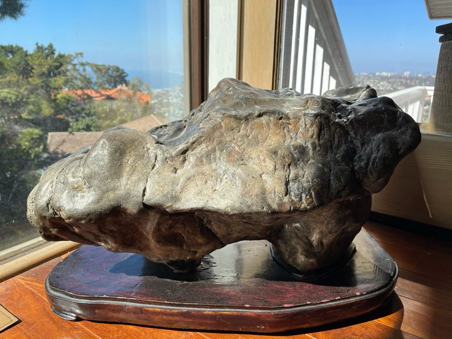 Antique Chinese Gongshi Scholars Rock River Stone With Custom Wooden Stand (Very Heavy) 27W X 15D X 14H [Photo 22]