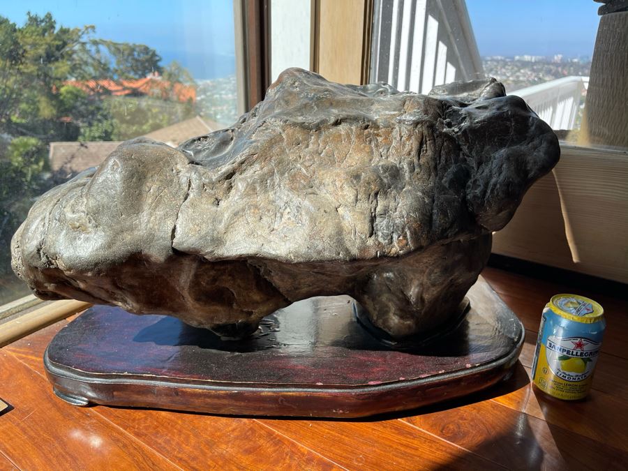 Antique Chinese Gongshi Scholars Rock River Stone With Custom Wooden Stand (Very Heavy) 27W X 15D X 14H [Photo 16]