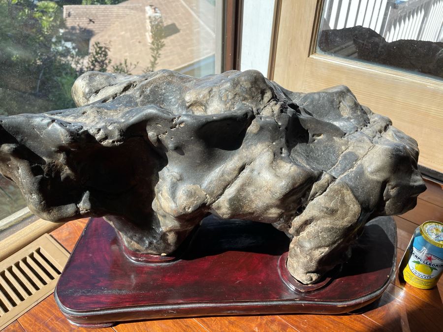 Antique Chinese Gongshi Scholars Rock River Stone With Custom Wooden Stand (Very Heavy) 27W X 15D X 14H [Photo 3]