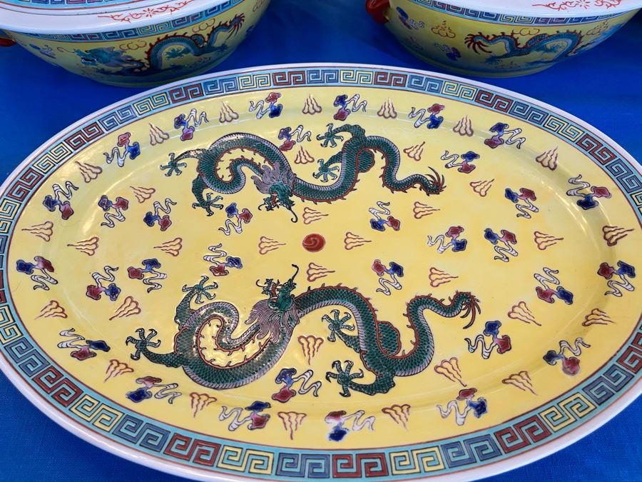 Large Chinese Porcelain China Set With Dragon Design [Photo 7]