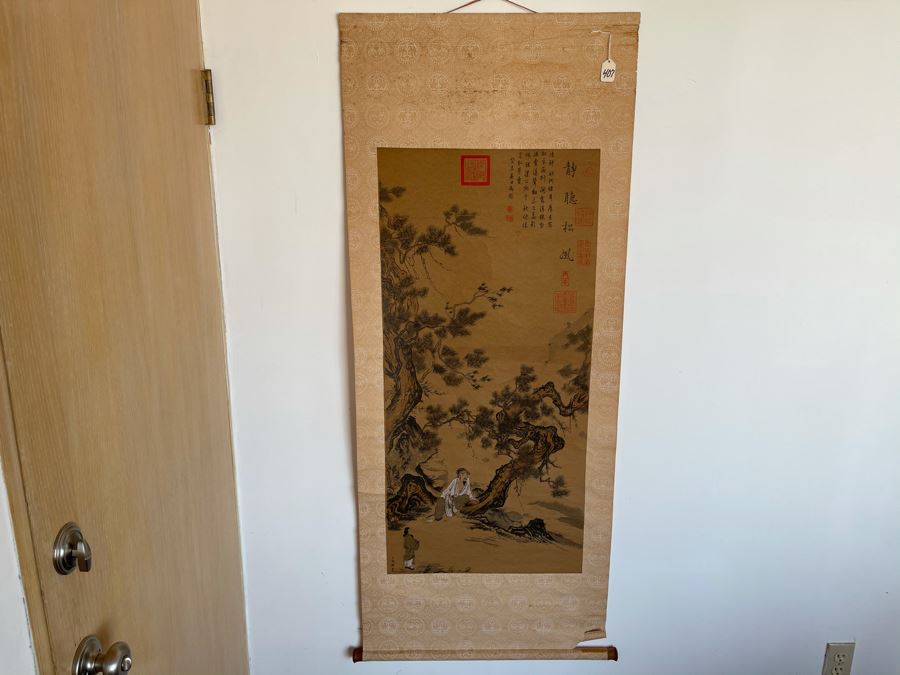 Antique Chinese Original Signed Scroll Painting (Painting Measures 18 X 39) [Photo 2]