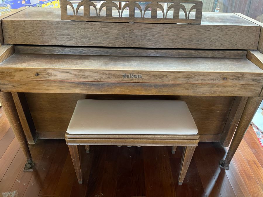 Mid-Century Baldwin Upright Piano With Bench 5'W X 25D X 3'H [Photo 10]