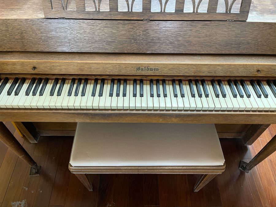 Mid-Century Baldwin Upright Piano With Bench 5'W X 25D X 3'H [Photo 6]