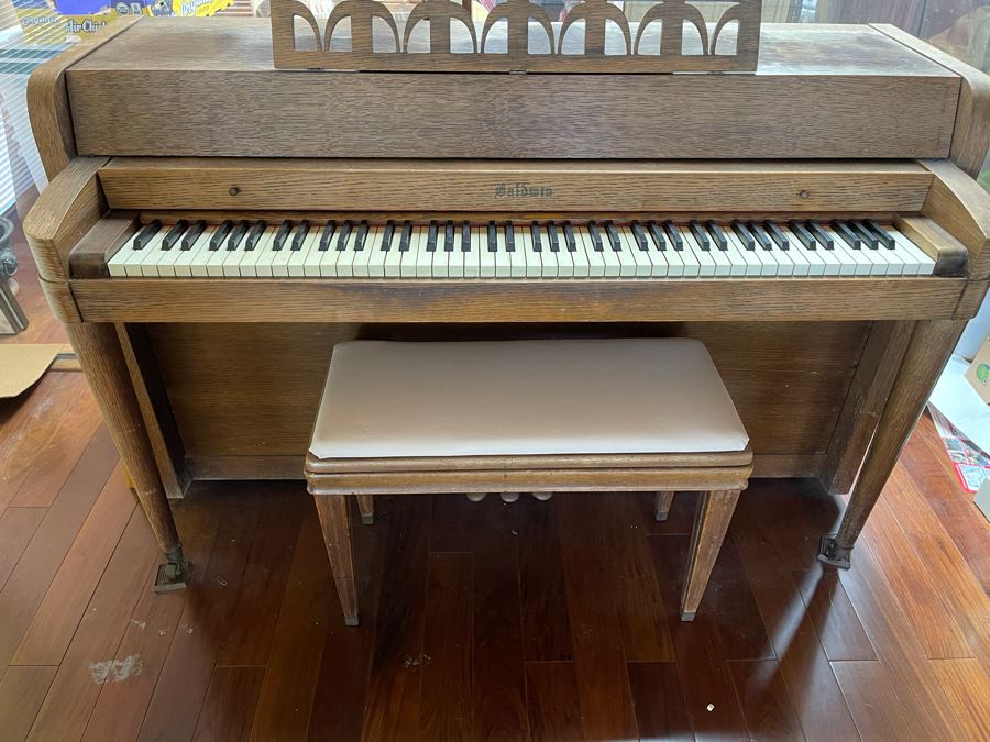 Mid-Century Baldwin Upright Piano With Bench 5'W X 25D X 3'H [Photo 2]