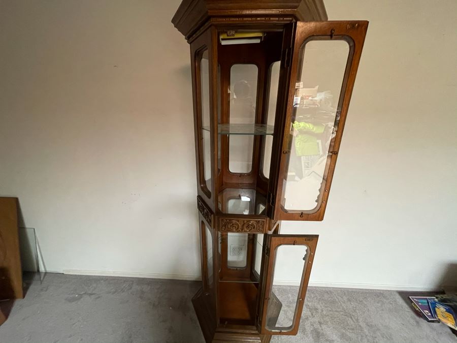 Vintage Wooden Curio Display Cabinet With Overhead Light [Photo 7]