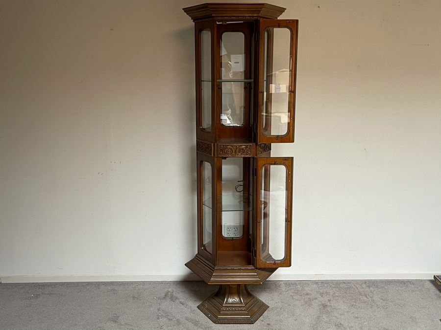 Vintage Wooden Curio Display Cabinet With Overhead Light [Photo 3]