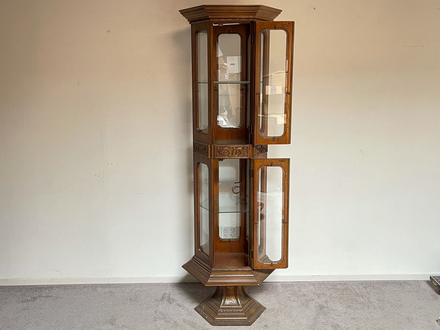 Vintage Wooden Curio Display Cabinet With Overhead Light [Photo 4]