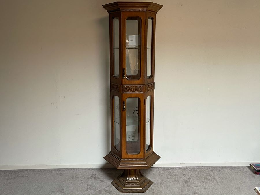 Vintage Wooden Curio Display Cabinet With Overhead Light [Photo 2]