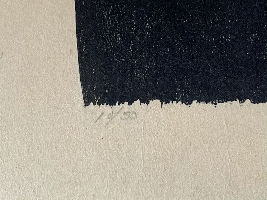 Signed Woodblock Print (On Right) With Original Dual-Sided Woodblock Carved Wooden Panel (On Left) 22 X 19 - See Photos For Other Side Of Carved Wood Panel With Flying Bird [Photo 10]