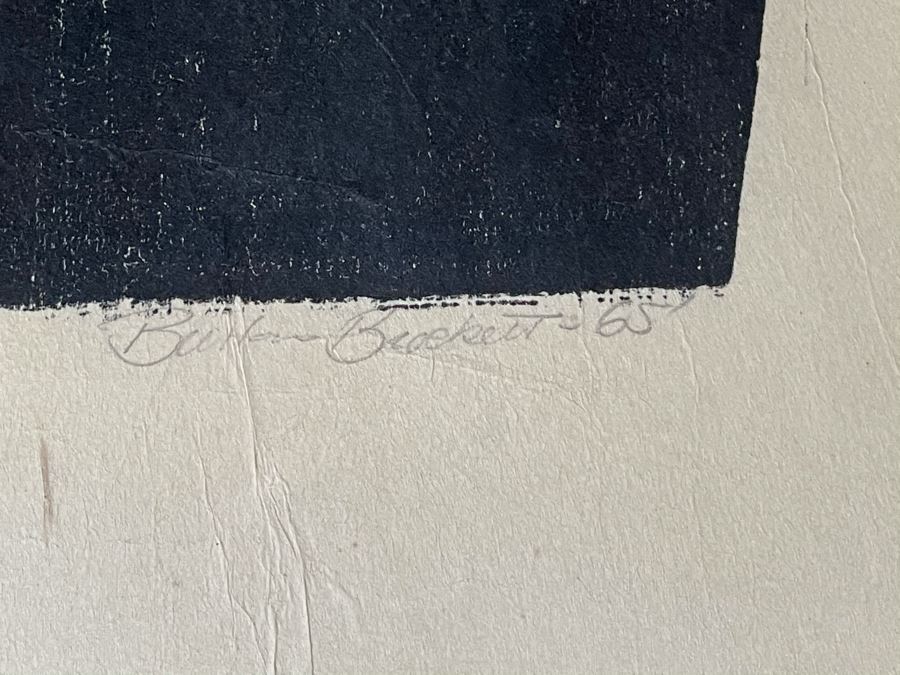 Signed Woodblock Print (On Right) With Original Dual-Sided Woodblock Carved Wooden Panel (On Left) 22 X 19 - See Photos For Other Side Of Carved Wood Panel With Flying Bird [Photo 8]