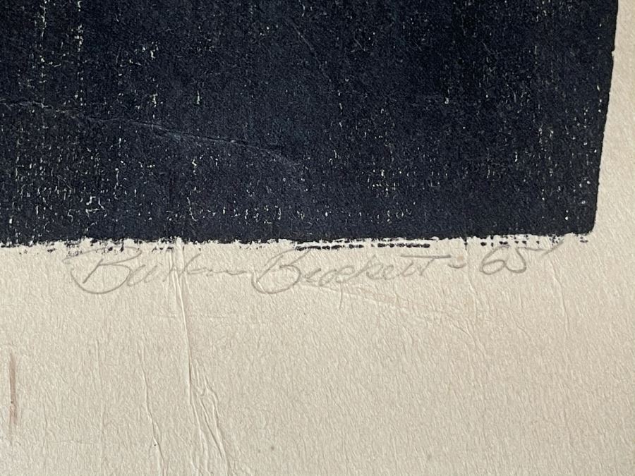 Signed Woodblock Print (On Right) With Original Dual-Sided Woodblock Carved Wooden Panel (On Left) 22 X 19 - See Photos For Other Side Of Carved Wood Panel With Flying Bird [Photo 9]