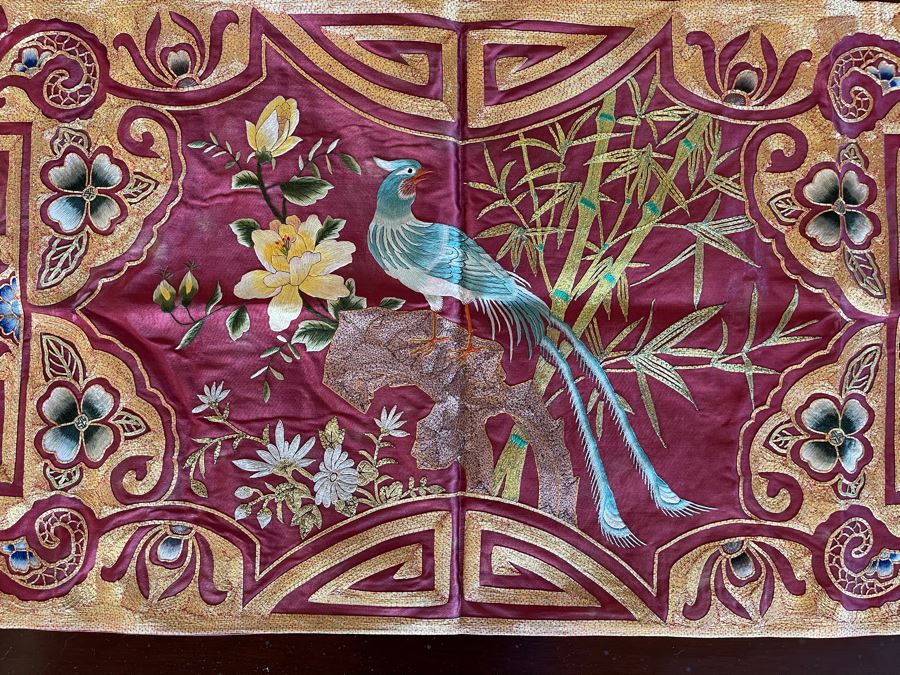 Chinese Embroidery Table Runner Featuring Dragons And Peacock 43 X 18 [Photo 4]