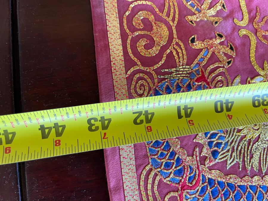 Chinese Embroidery Table Runner Featuring Dragons And Peacock 43 X 18 [Photo 10]