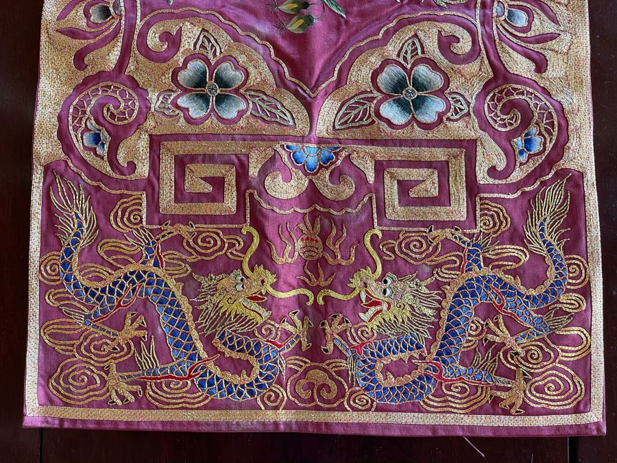 Chinese Embroidery Table Runner Featuring Dragons And Peacock 43 X 18 [Photo 5]