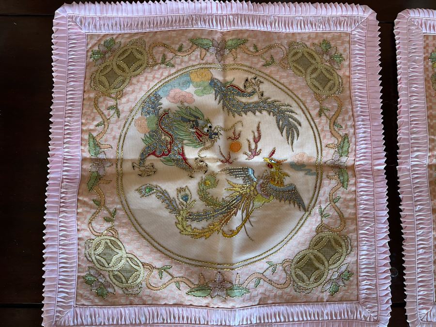 Pair Of Chinese Pillow Covers Featuring Dragon Design 50% Silk 18W [Photo 5]