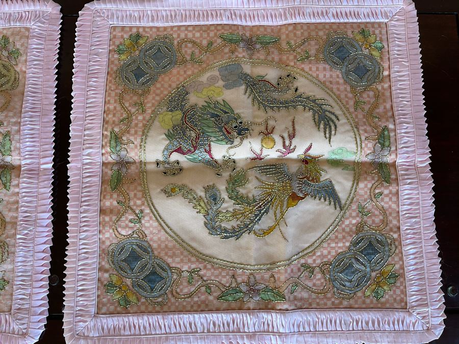 Pair Of Chinese Pillow Covers Featuring Dragon Design 50% Silk 18W [Photo 6]