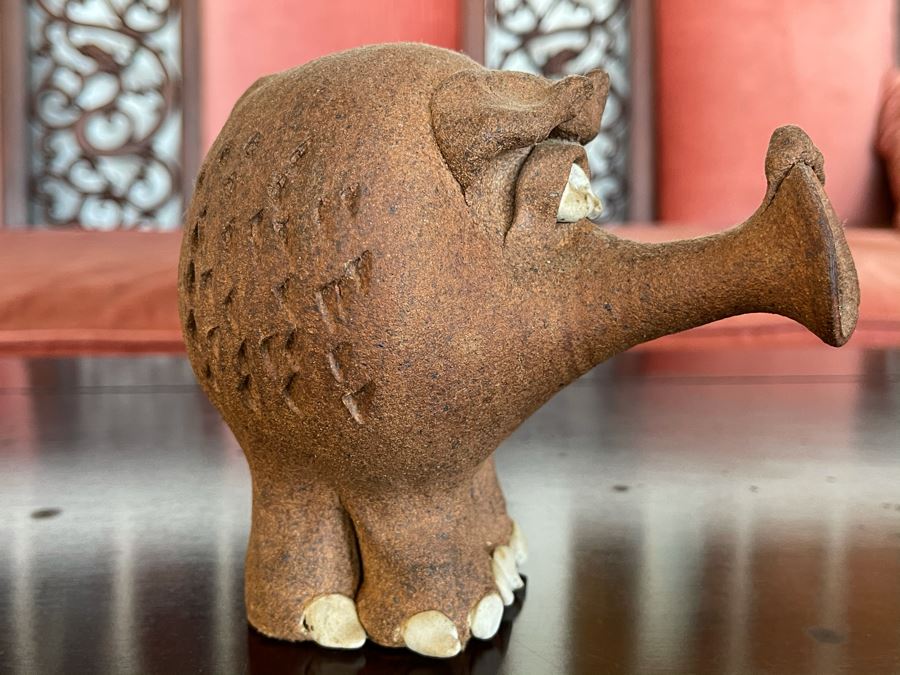 Elephant Pottery Figurine 5H