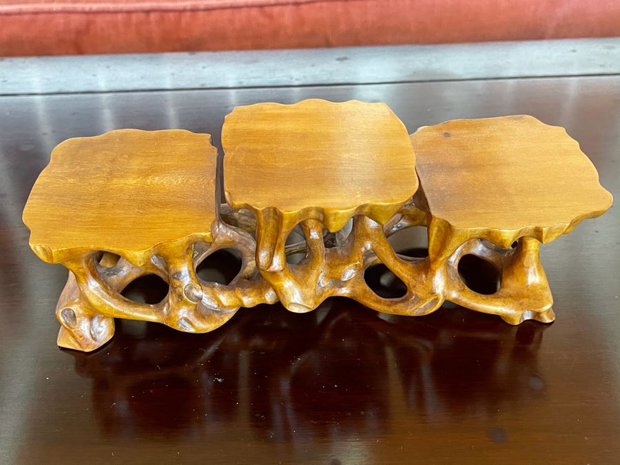 Vintage Carved Wooden 3-Step Stand 8.5W X 3D X 3H [Photo 3]
