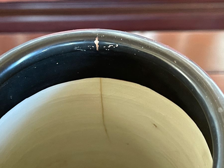 Old Japanese Cloisonne Vase Featuring Butterflies And Chrysanthemum Flowers (Slight Hairline Cracks Near Top As Shown In Photos) 9'H [Photo 11]