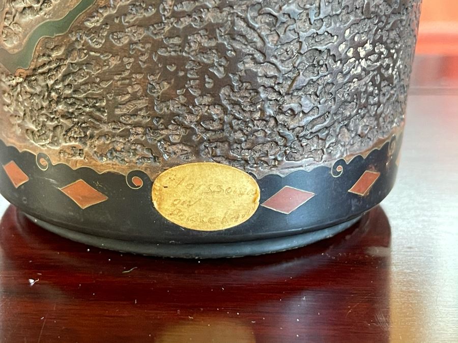 Old Japanese Cloisonne Vase Featuring Butterflies And Chrysanthemum Flowers (Slight Hairline Cracks Near Top As Shown In Photos) 9'H [Photo 6]