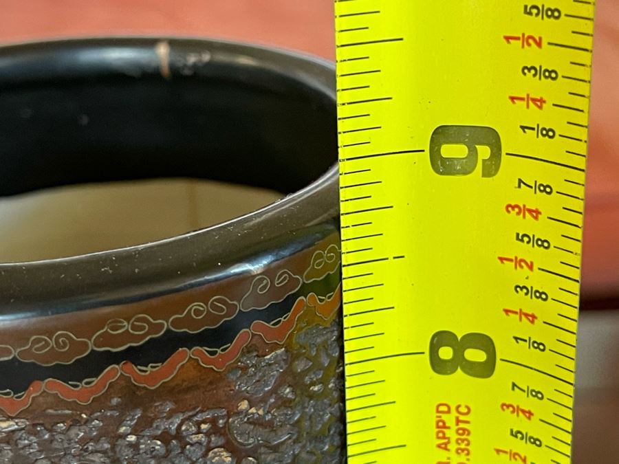 Old Japanese Cloisonne Vase Featuring Butterflies And Chrysanthemum Flowers (Slight Hairline Cracks Near Top As Shown In Photos) 9'H [Photo 17]