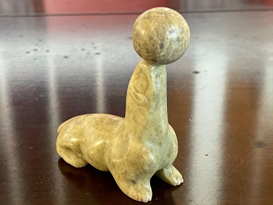 Carved Stone Seal Balancing Ball Figurine 3'L [Photo 3]