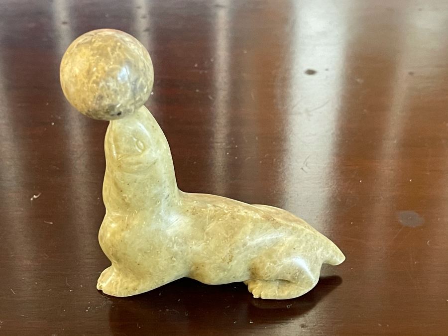Carved Stone Seal Balancing Ball Figurine 3'L [Photo 2]
